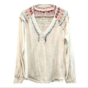 Free People crocheted folkloric long sleeve top